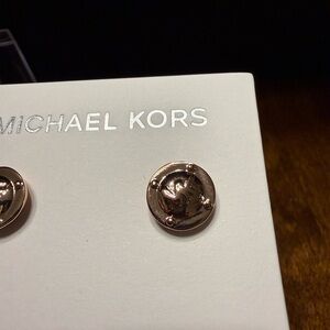 NEW Michael Kors rose gold button post stud earrings Retired Logo MK